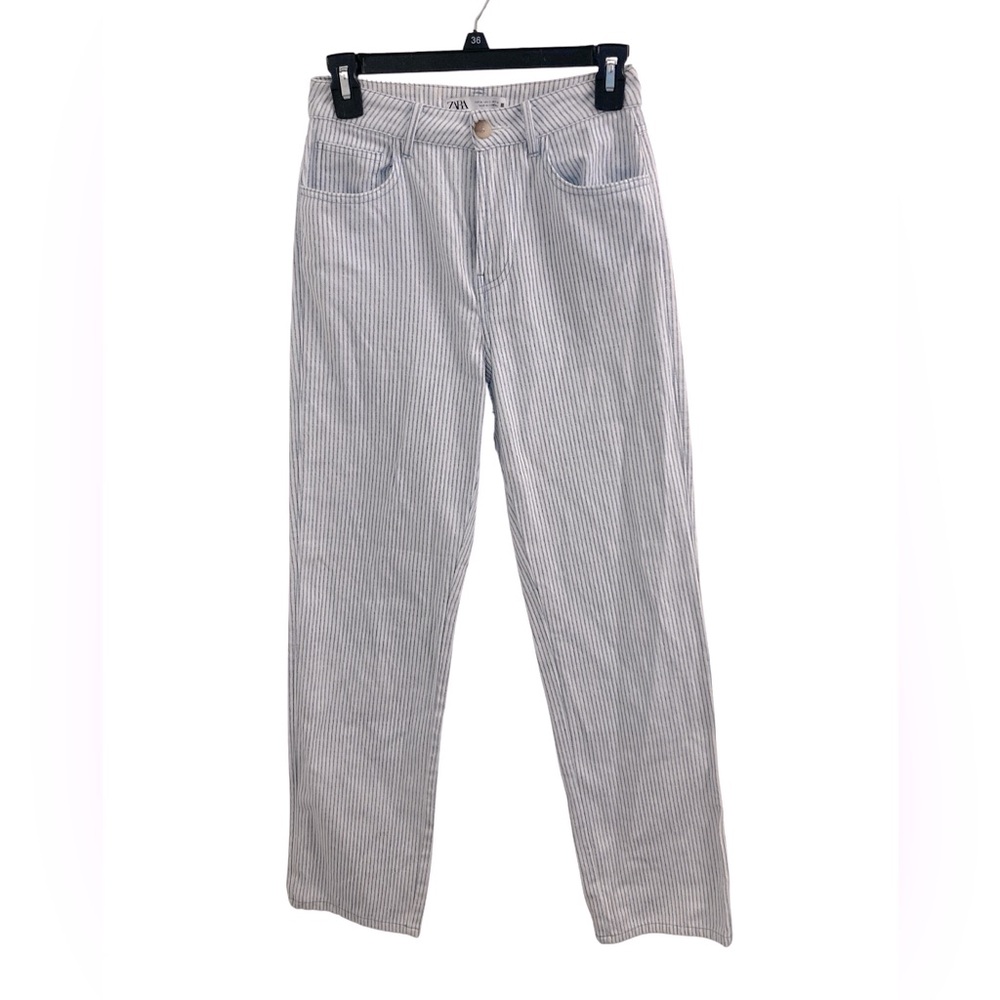 ZARA Coastal Pin-Striped High Rise Straight Jeans Size 2